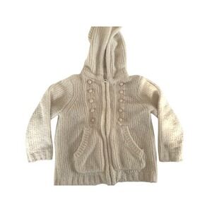 Hanna Andersson Kids Cream Knit Zip Up Hoodie Sherpa Lined Size 100 (size 4)